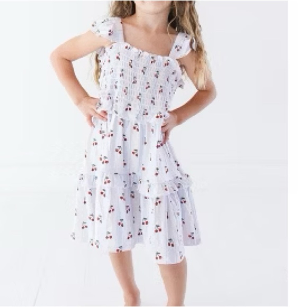 White Dress with Cherry Print